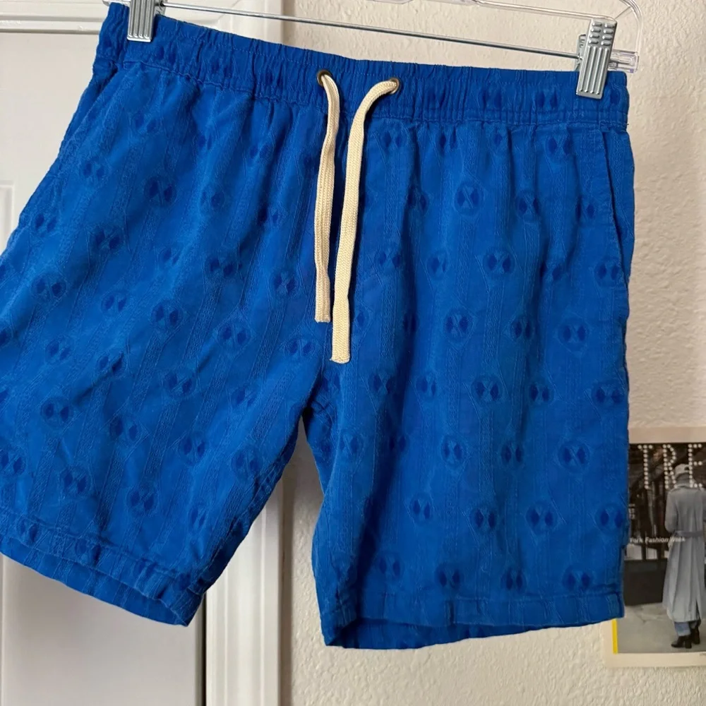 HONOR THE GIFT blue boys child textured‎ cotton rayon elastic drawstring shorts